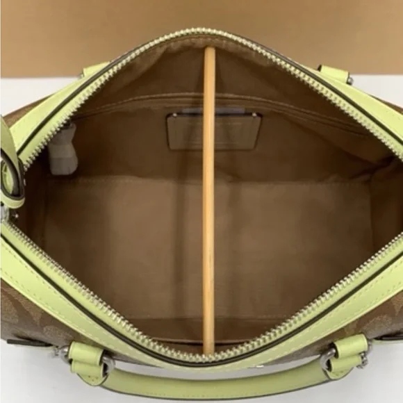 COACH  (83607) Rowan Khaki/Pale Lime Signature Medium Satchel Crossbody Handbag - Picture 10 of 16